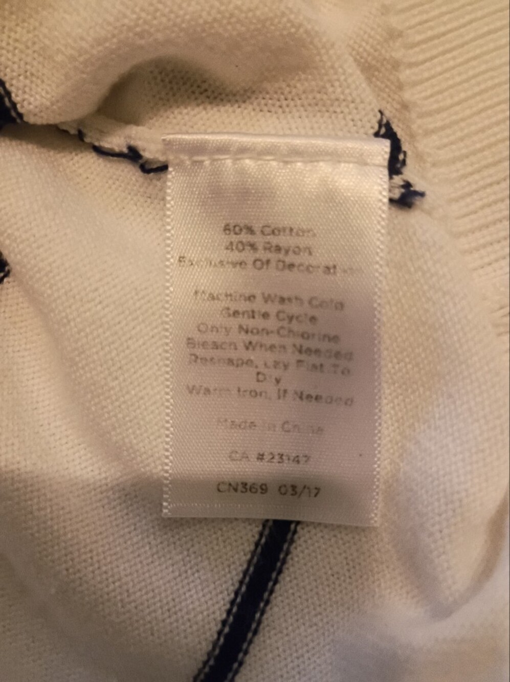 Talbots White Sweater with Navy Cat Motif Stripes Sz S - Picture 6 of 6